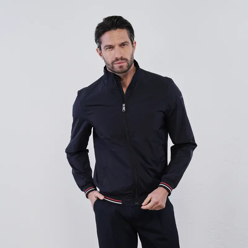 GEOX Giacca blu da uomo con zip e bordini a contrasto