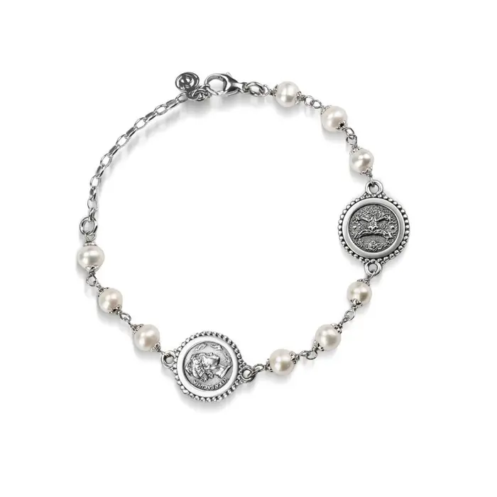GERARDO SACCO Bracciale In Argento 925 Con Monete E Perle