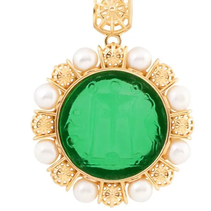 GERARDO SACCO Ciondolo Oro 375/000 P Vitrea Verde E Perle