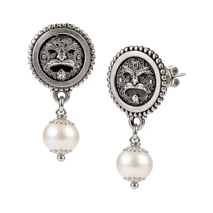 GERARDO SACCO Orecchini In Argento 925 Con Maschera E Perle