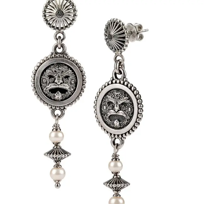 GERARDO SACCO Orecchini In Argento 925 Con Maschere E Perle