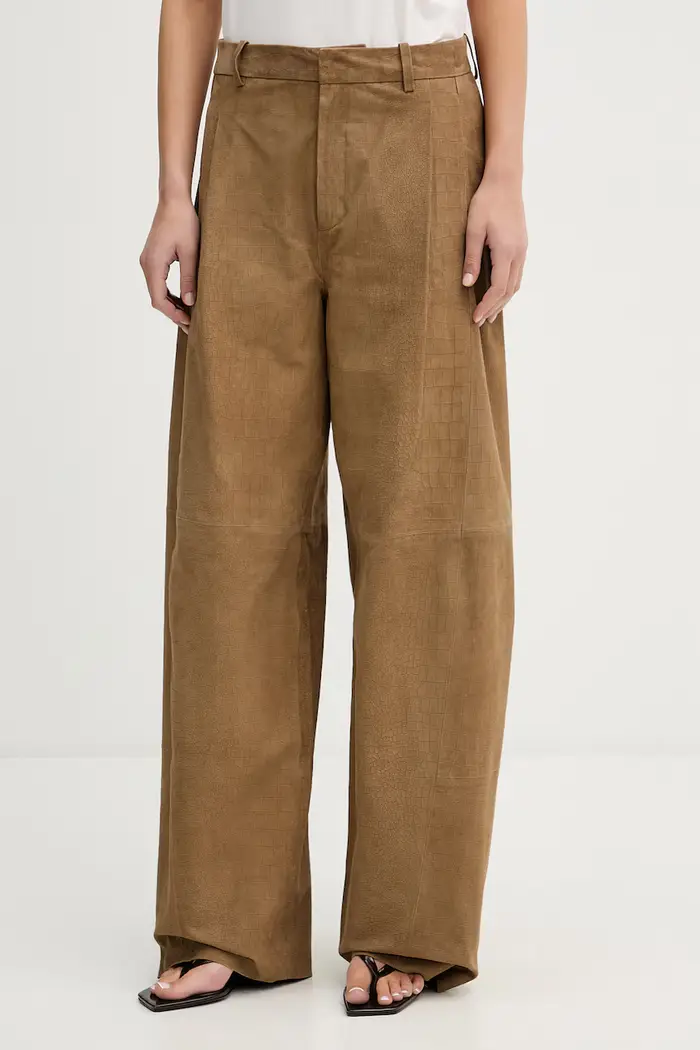 pantaloni wide leg da donna in pelle Beige