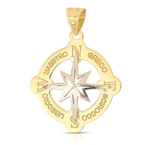 Gioielleria Lucchese Oro Ciondolo Rosa dei Venti Oro Bianco Giallo 18kt GL102513