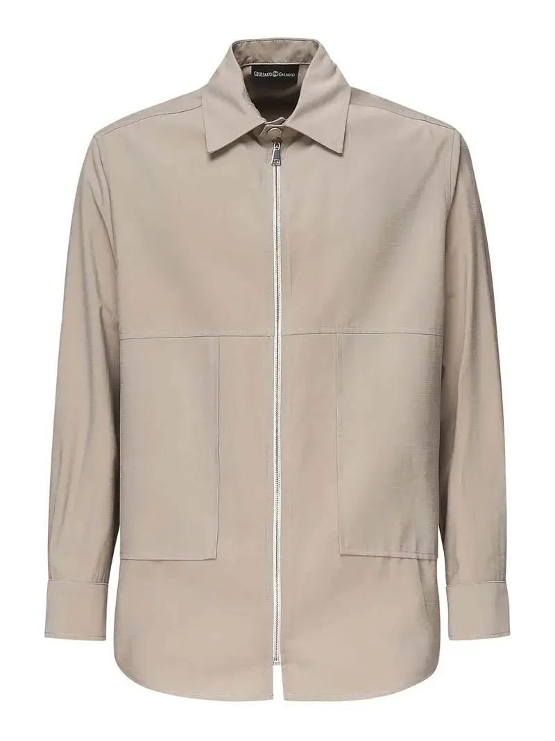 Giuliano Galiano Camicia con zip a cavallo Beige