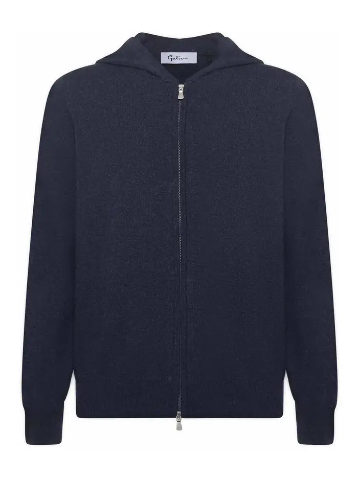 Giuliano Galiano Felpa Con Zip In Lana E Cashmere Blu scuro