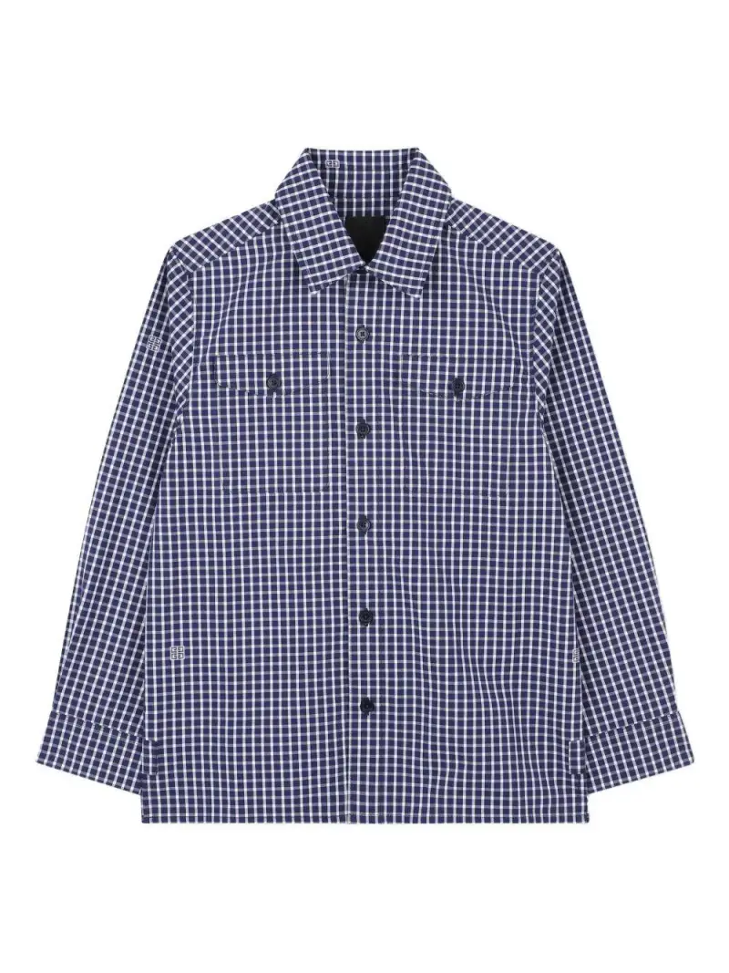 GIVENCHY KIDS Camicia a Quadri in Cotone con Tasche sul Petto Marine