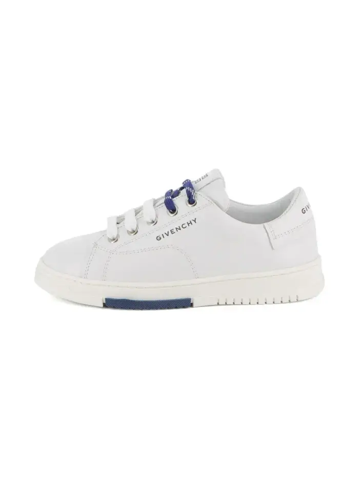 GIVENCHY KIDS Sneakers in Pelle con Logo Goffrato e Lacci a Contrasto Bianco