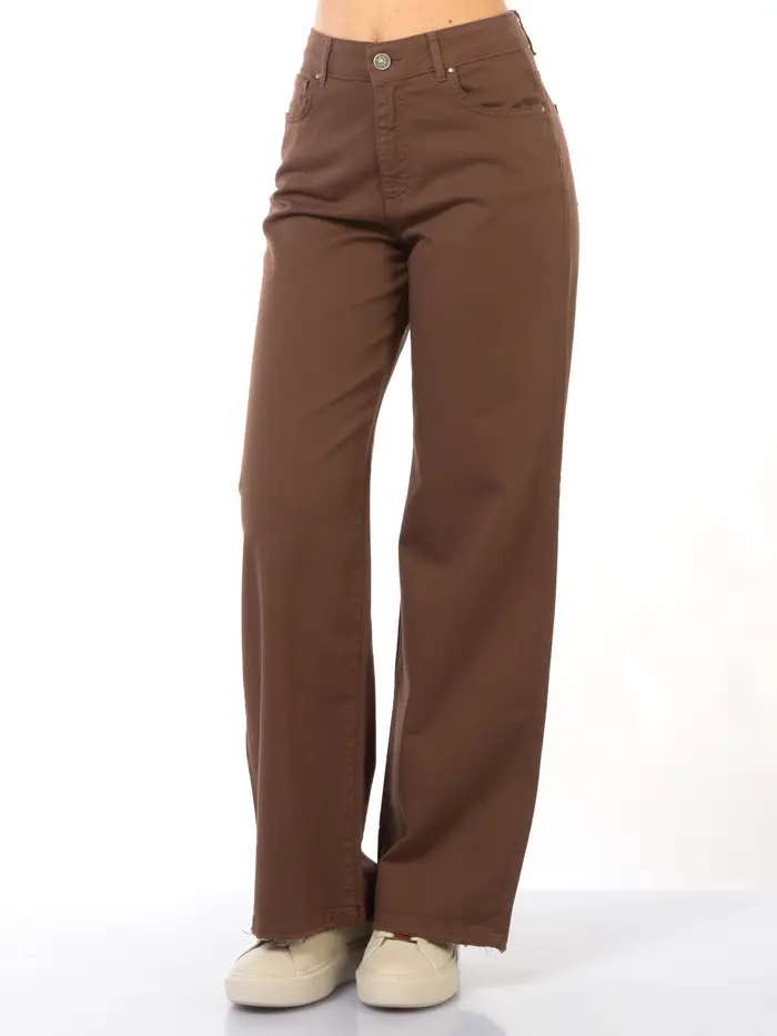 pantalone da donna God Save Denim Selene a palazzo cinque tasche MARRON