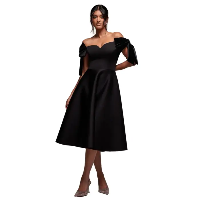 Goddiva Abito a spalle scoperte con papillon donna Scuba Noir