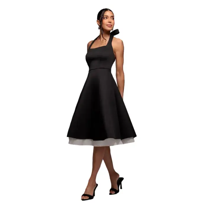 Goddiva Abito senza schiena con volant e fiocco donna Contrast Organza Noir