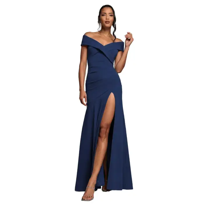 Goddiva Robe fendue in crêpe con spalle scoperte donna Scuba Bleu