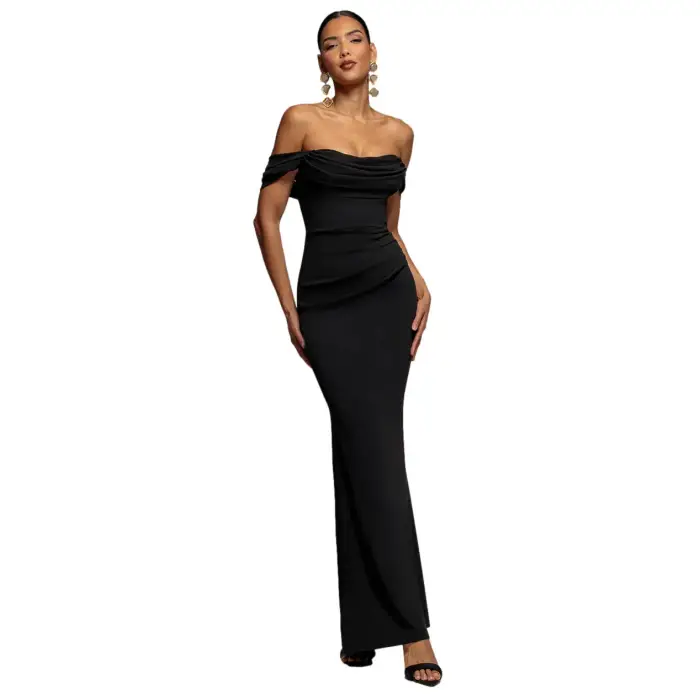 Goddiva Robe in mussola a spalle scoperte donna Noir