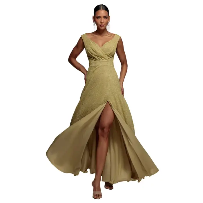 Goddiva Robe incrociata con paillettes donna Lurex Maxi Doré