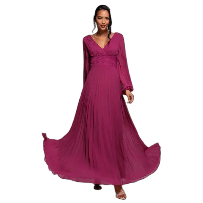 Goddiva Robe maxi manches ballon in mousseline donna Rose