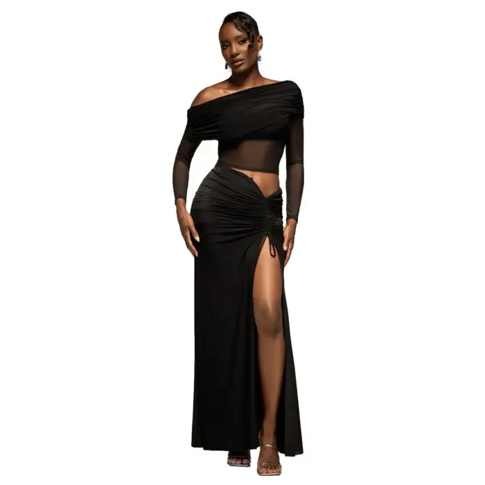 Goddiva Robe portefeuille lunga fendue davanti con cordon de serrage donna Noir