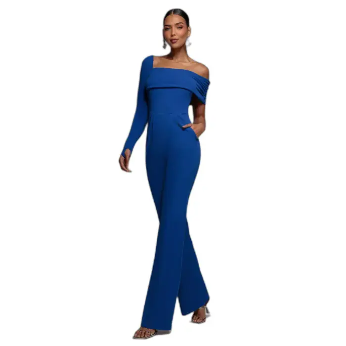 Goddiva Tuta jumpsuit One Shoulder Scuba Bleu