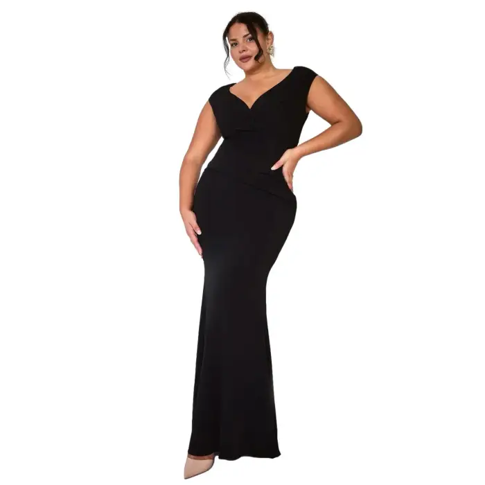 Goddiva Vestito a pieghe da donna Bardot Maxi Noir