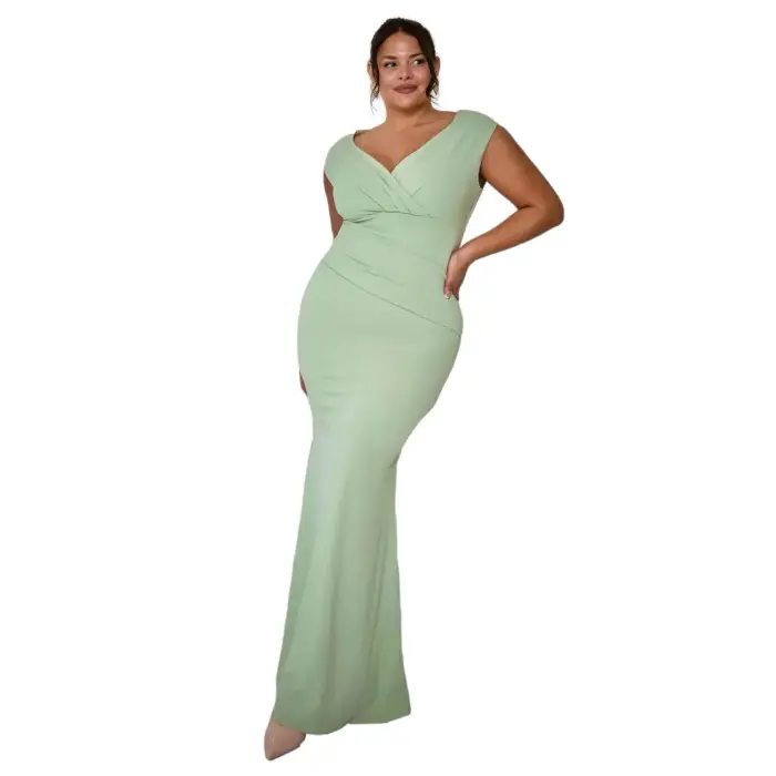 Goddiva Vestito a pieghe da donna Bardot Maxi Vert