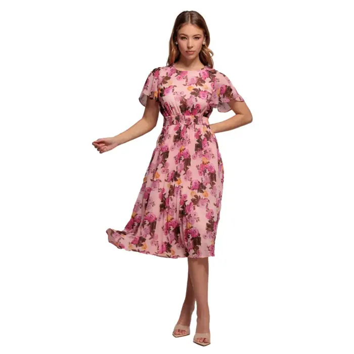 Goddiva Vestito a pieghe da donna Flutter Midi Rose