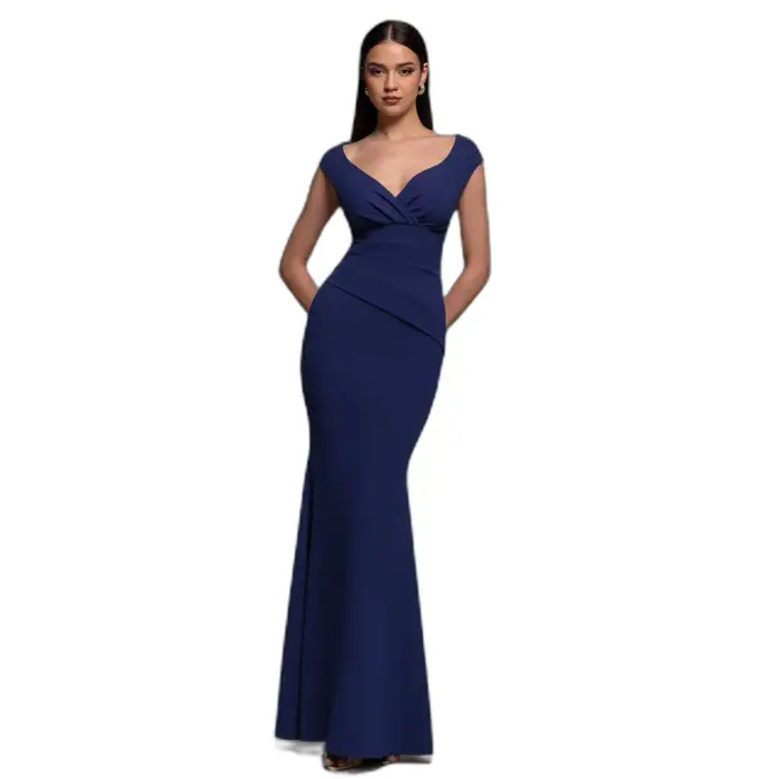 Goddiva Vestito da donna Bardot Pleated Bleu