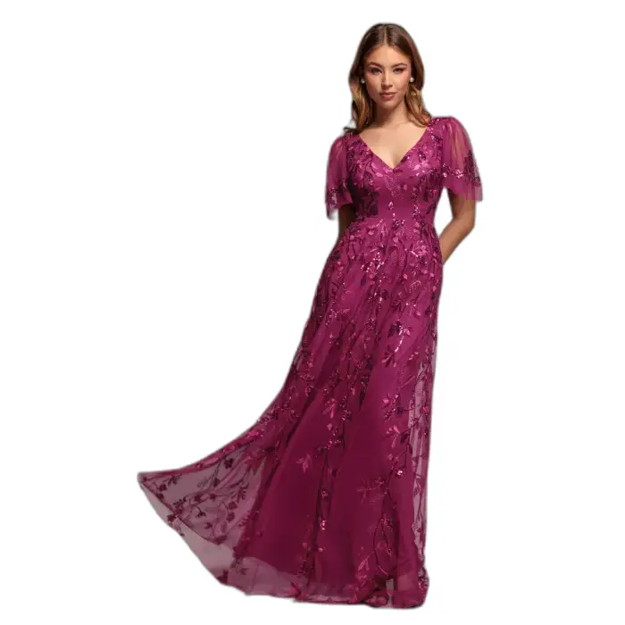 Goddiva Vestito da donna Flared Sleeve Embroidered Rose