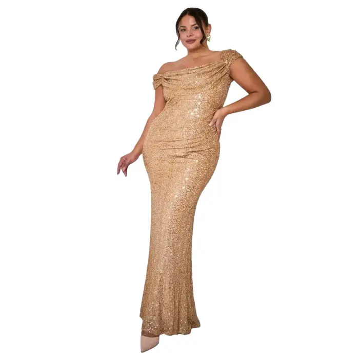 Goddiva Vestito da donna Iridescent Sequin Cowl Doré