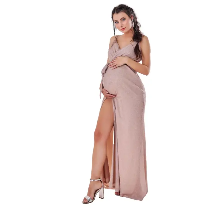 Goddiva Vestito da donna Maternity Wrap Spaghetti Strap Rose