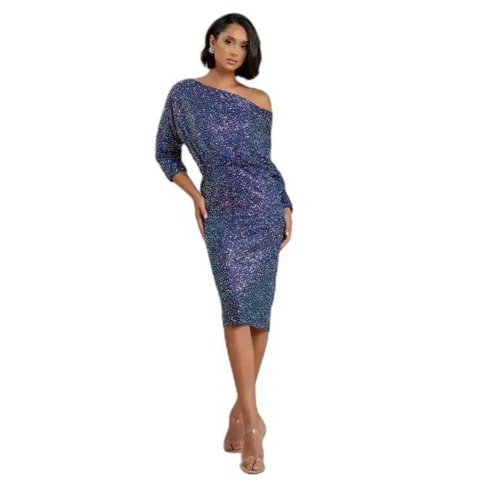Goddiva Vestito da donna Sequin Cowl Bleu
