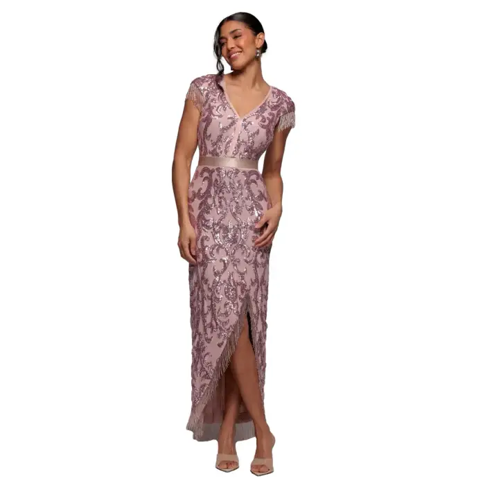 Goddiva Vestito da donna Sequin Tassel Midaxi Rose