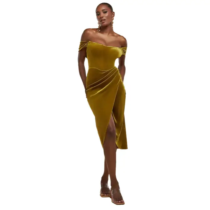 Goddiva Wrap dress da donna Draped Shoulder Midi Vert