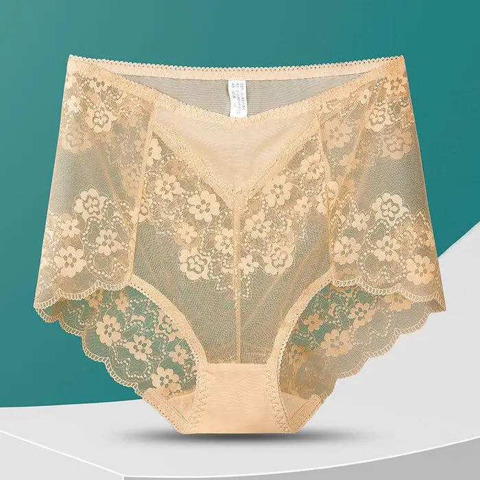 Mutandine da donna nuove Mutandine sexy in pizzo con fiori vuoti Lingerie a vita alta Slip sollevatori in rete Pantaloni traspiranti Biancheria intima femminile senza cuciture XXL