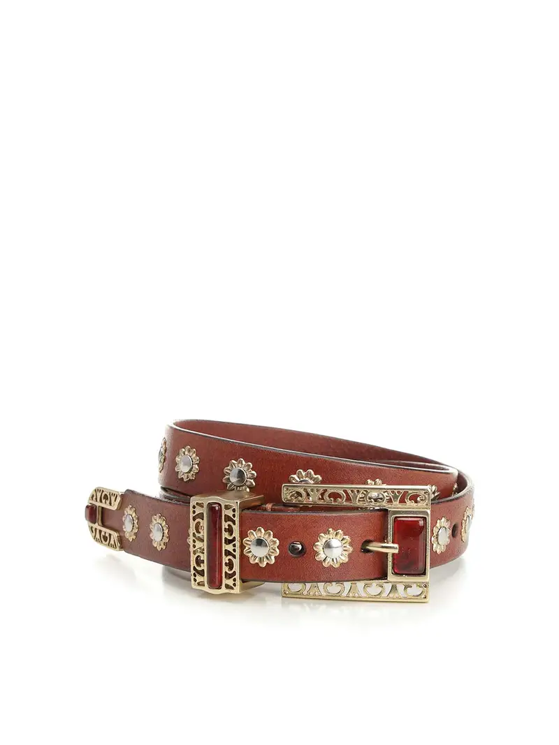 Golden Goose Cintura in pelle con borchie floreali Marrone