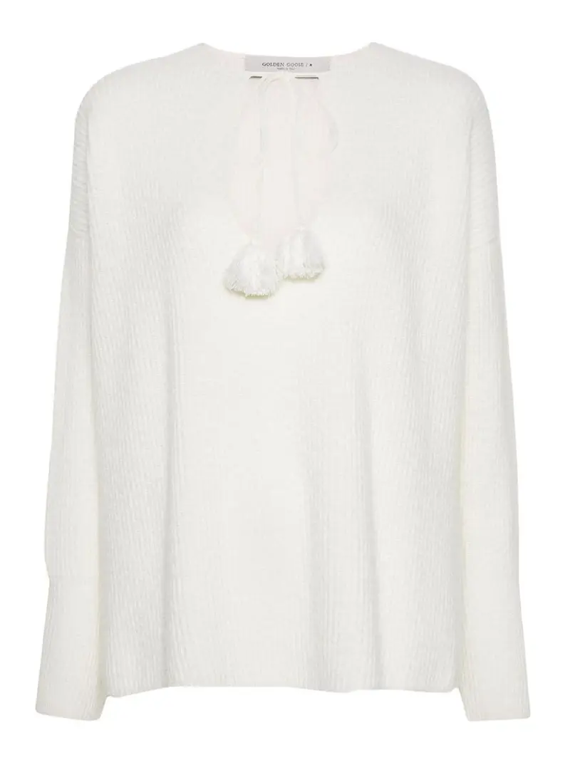 Golden Goose Maglione lavorato a coste con dettagli nappe Bianco