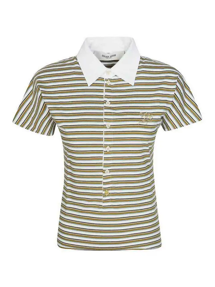 Golden Goose Polo A Righe Bianche E Verdi Con Bottoni Bianco