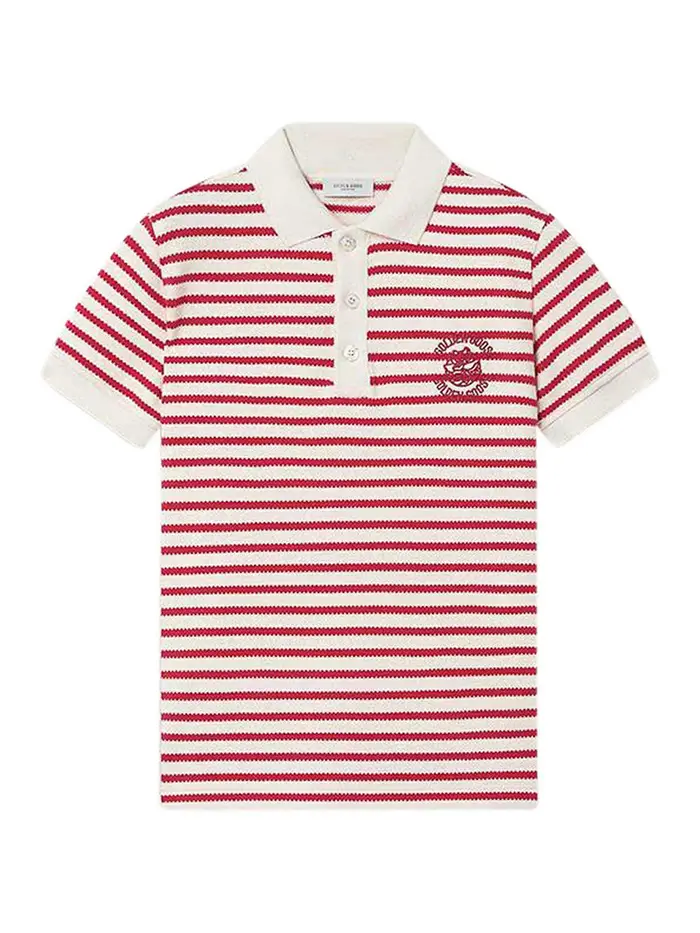 Golden Goose Polo A Righe Con Logo Bianco