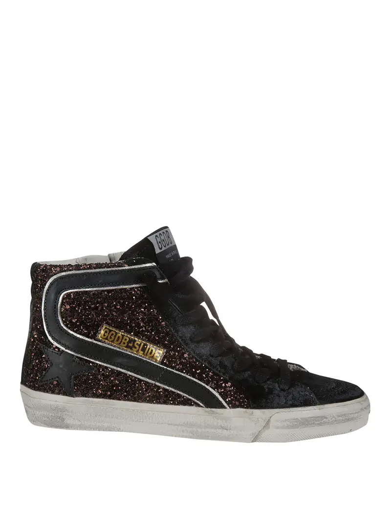 Golden Goose Sneakers slide glitterate Nero