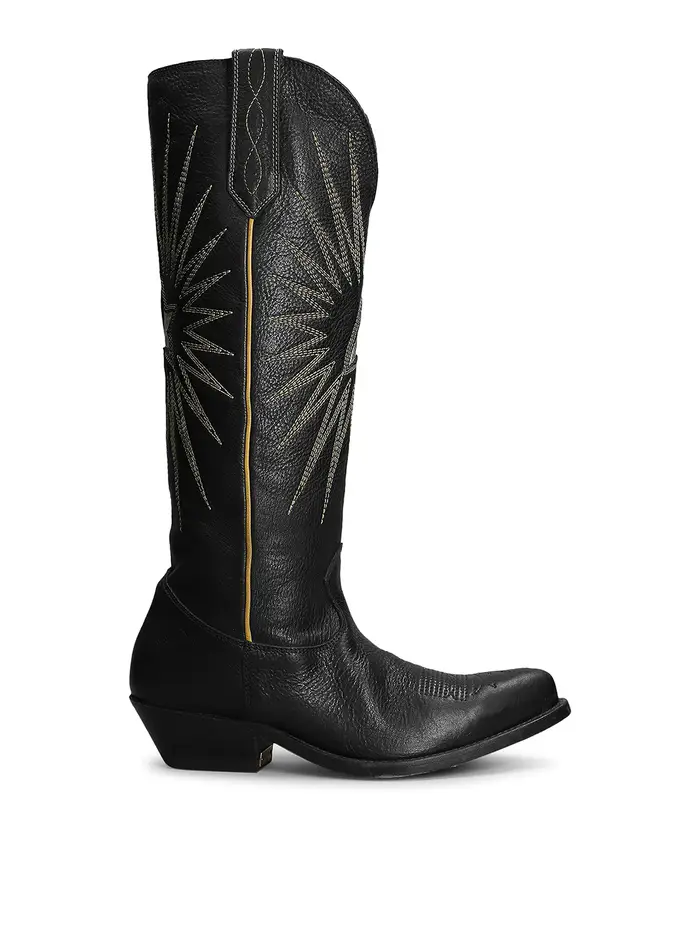 Golden Goose Stivali Wish star in pelle con ricami Nero