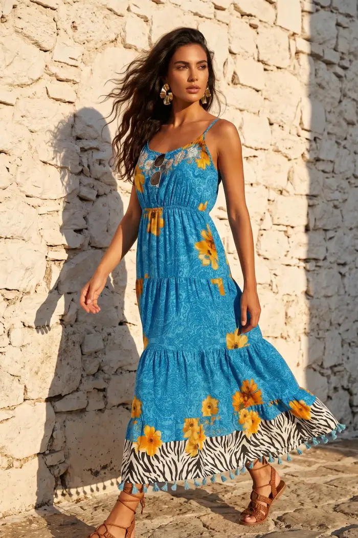 Golden Sirena ABITO LUNGO SOLEIL | Colore Mediterraneo