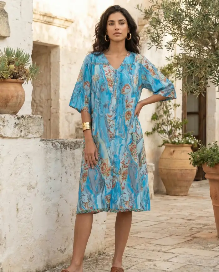 Golden Sirena ABITO MIDI CON BOTTONI FRONTALI | Colore Turchese
