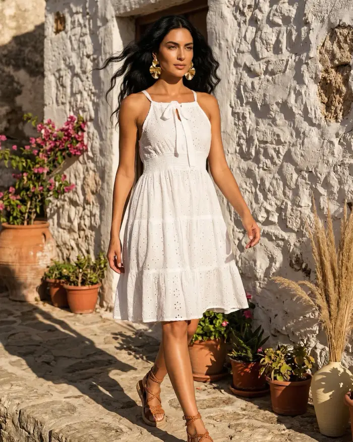 Golden Sirena ABITO MIDI IN PIZZO SANGALLO | Colore Bianco