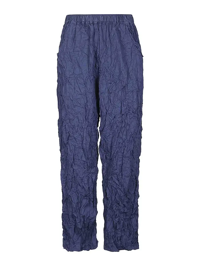 Pantaloni in cotone con pieghe a mano Blu scuro
