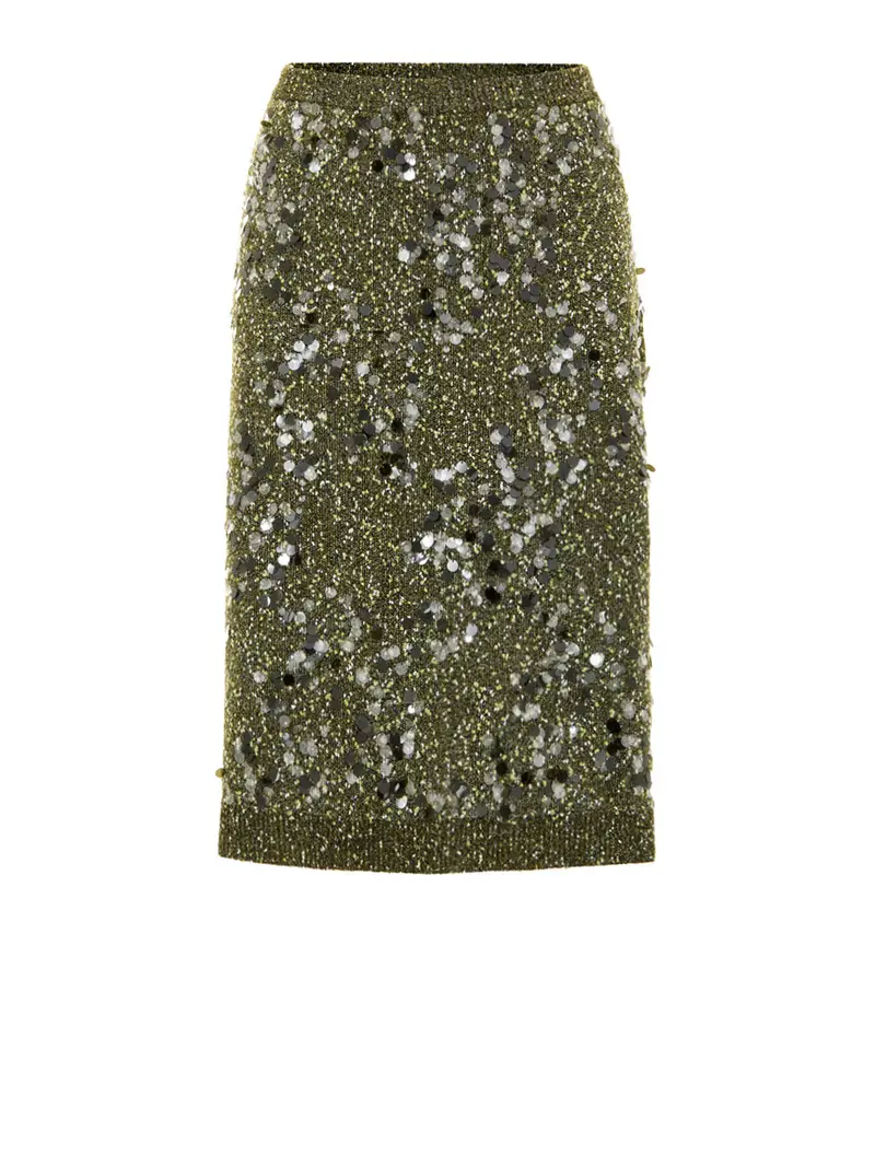Gucci Gonna in Maglia Verde Militare con Paillettes