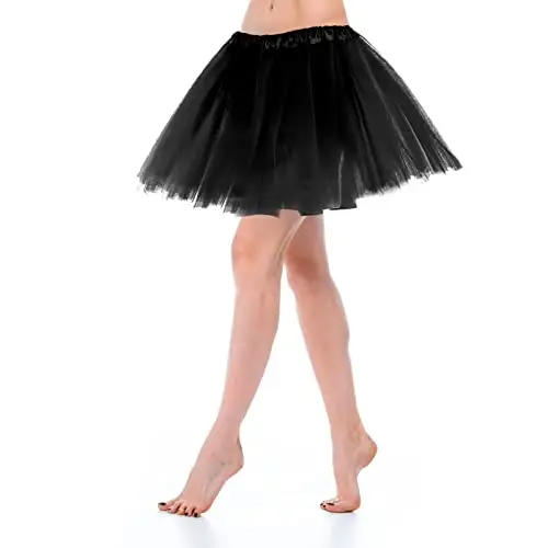 Yolev Gonna Tulle Donna Tutu Adulto Classic Elastico 3 Strati Tulle Nero Gonna Corta Donna Vestito Corto Gonne in Tulle Nero