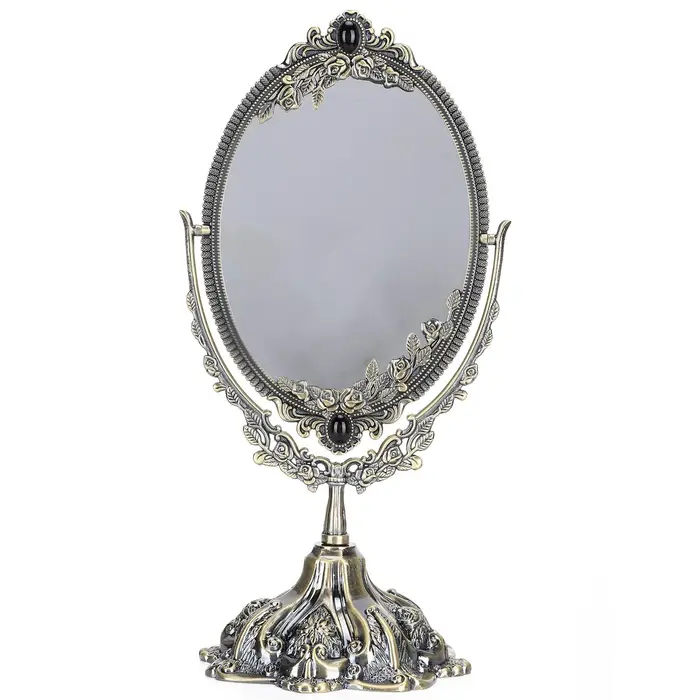 Specchio Vintage Bifacciale Retro Lega di Zinco da Tavolo Specchio Trucco Cornice Goffrata Strumento Trucco