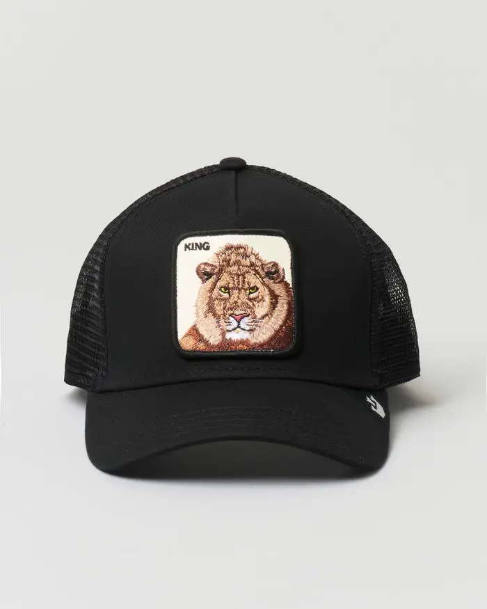 Berretto trucker King nero con patch leone