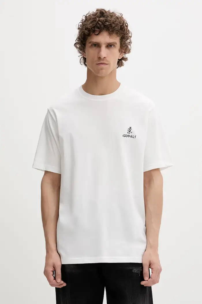 Gramicci t-shirt da uomo con cotone One Point Logo Tee Beige