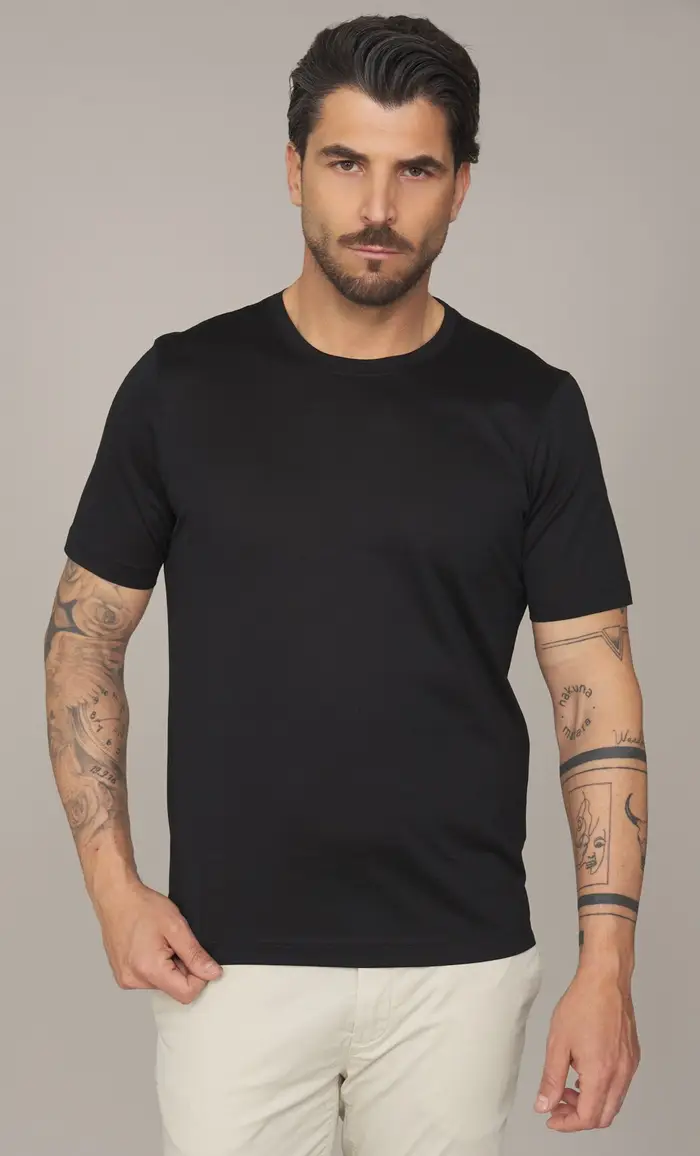 GRAN SASSO T-shirt in filo di scozia, colore nero