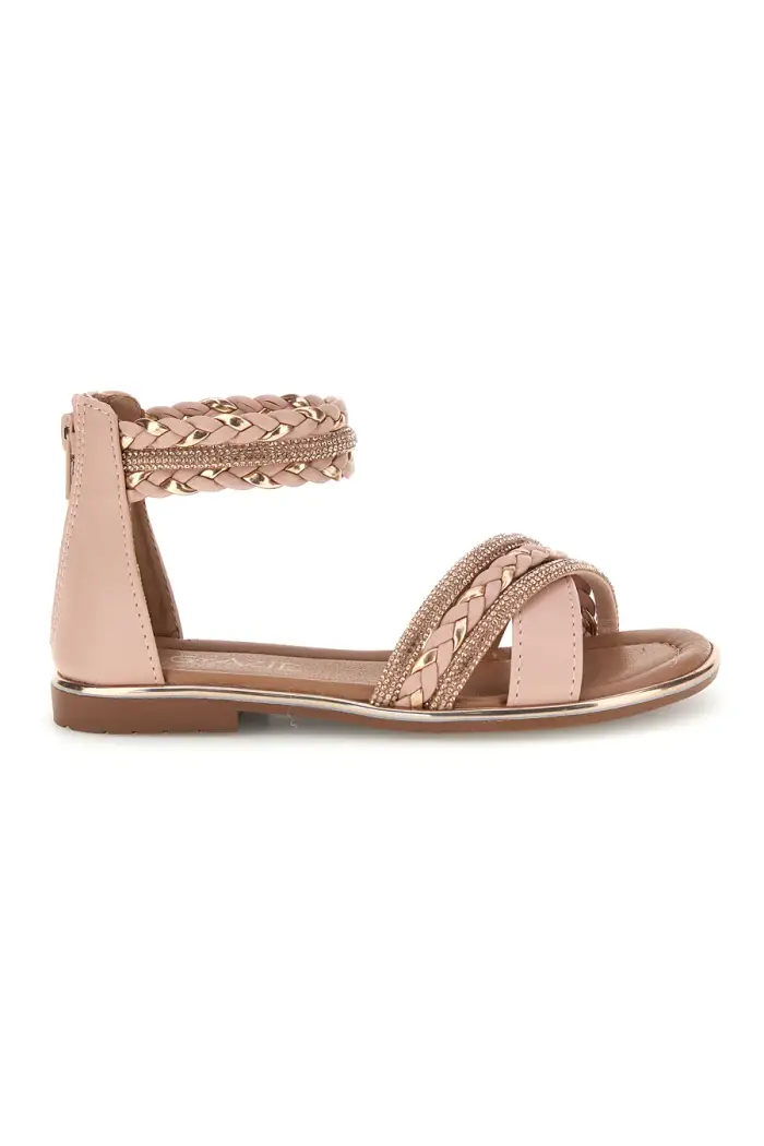 Sandali rosa con fasce incrociate glitter e cerniera Grazie girl 15023 [NUDE]