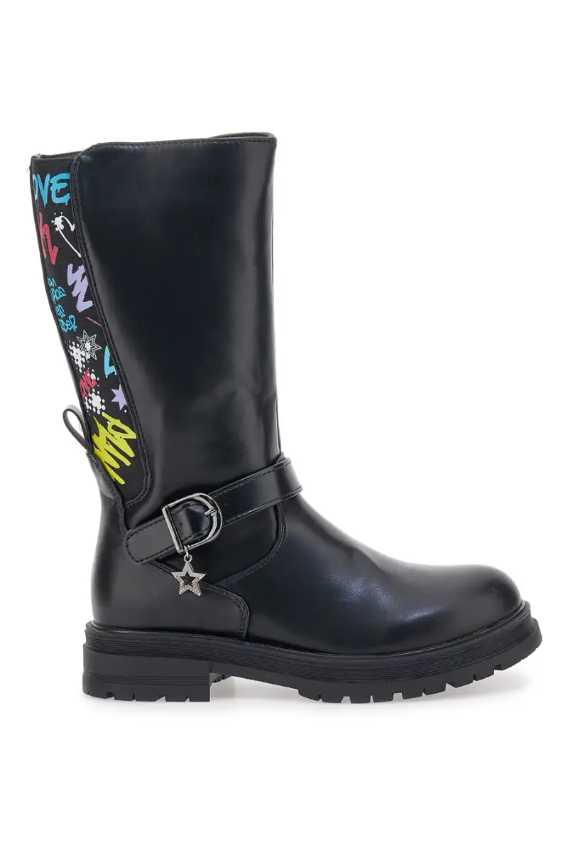 GRAZIE GIRL Stivali neri con scritte colorate e stella pendente 590334 [NERO]