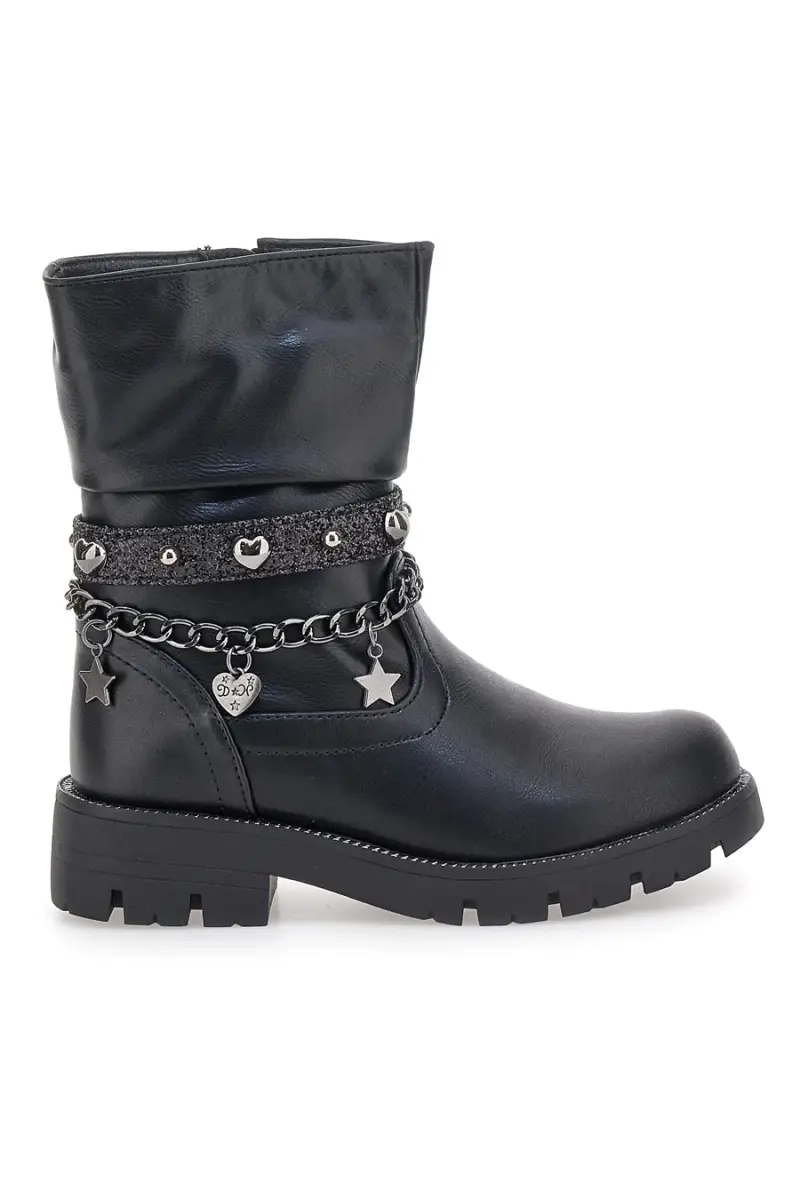 GRAZIE Stivaletti neri con catene e charm 1740 [NERO]